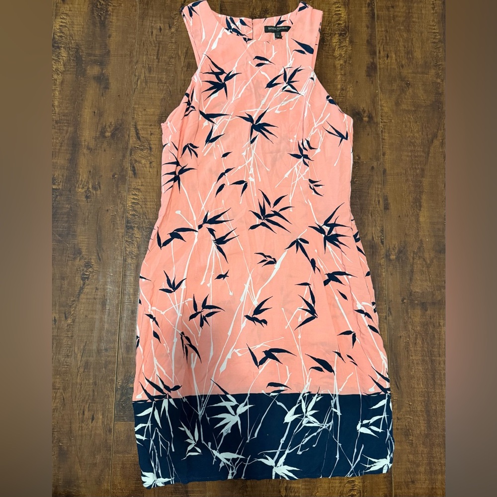 Banana Republic Coral and Navy Botanical-Print Midi Dress